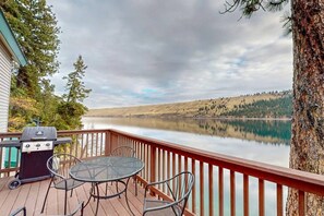 Outdoor dining - Wallowa Lakefront with a private dock, two decks (Joseph)