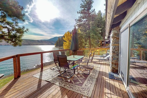 Dog-friendly waterfront home with stunning Wallowa Lake views, private dock, decks, and plenty of space for relaxing family lakefront fun.