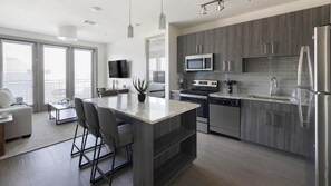 Fridge, dining tables - Landing | Beautiful 2BD, Clubhouse (Arlington)