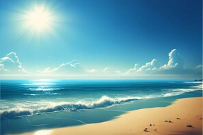 A beach with a clear sky and sun. - ZEcamping 4 étoiles 3km plage espace aquatique mobil-home TV clim 30m2 (Saint-Cyprien)