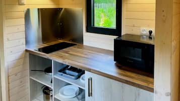 Réfrigérateur, micro-ondes, plaque de cuisson