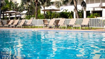 Outdoor pool, open 8:00 AM to 9:00 PM, pool umbrellas, sun loungers