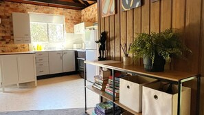 Coffee/tea maker, toaster, cookware/dishes/utensils