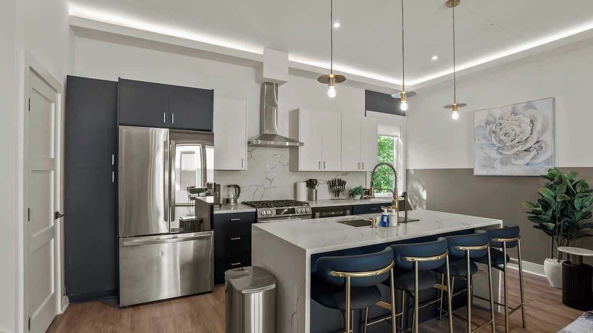 Réfrigérateur, micro-ondes, plaque de cuisson, lave-vaisselle