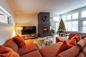 TV, fireplace, DVD player, stereo