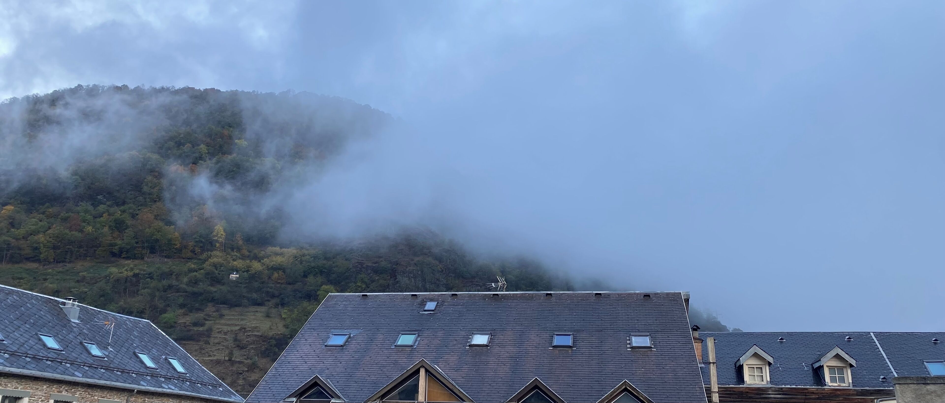 Un bâtiment doté de plusieurs niveaux de toiture, chacun étant pourvu de lucarnes.