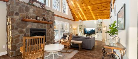 Televisio, takka, kirjoja