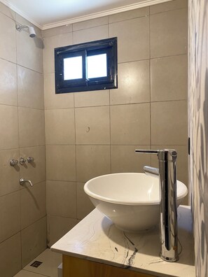 Bidet, soap, toilet paper