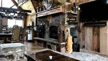 Télévision, cheminée, espaces bureaux