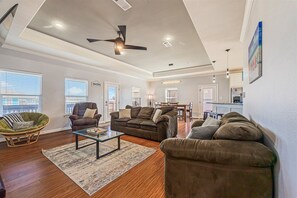 TV, fireplace - Blissful Waves - Pet Friendly, Walk to the Beach! (Bolivar Peninsula)