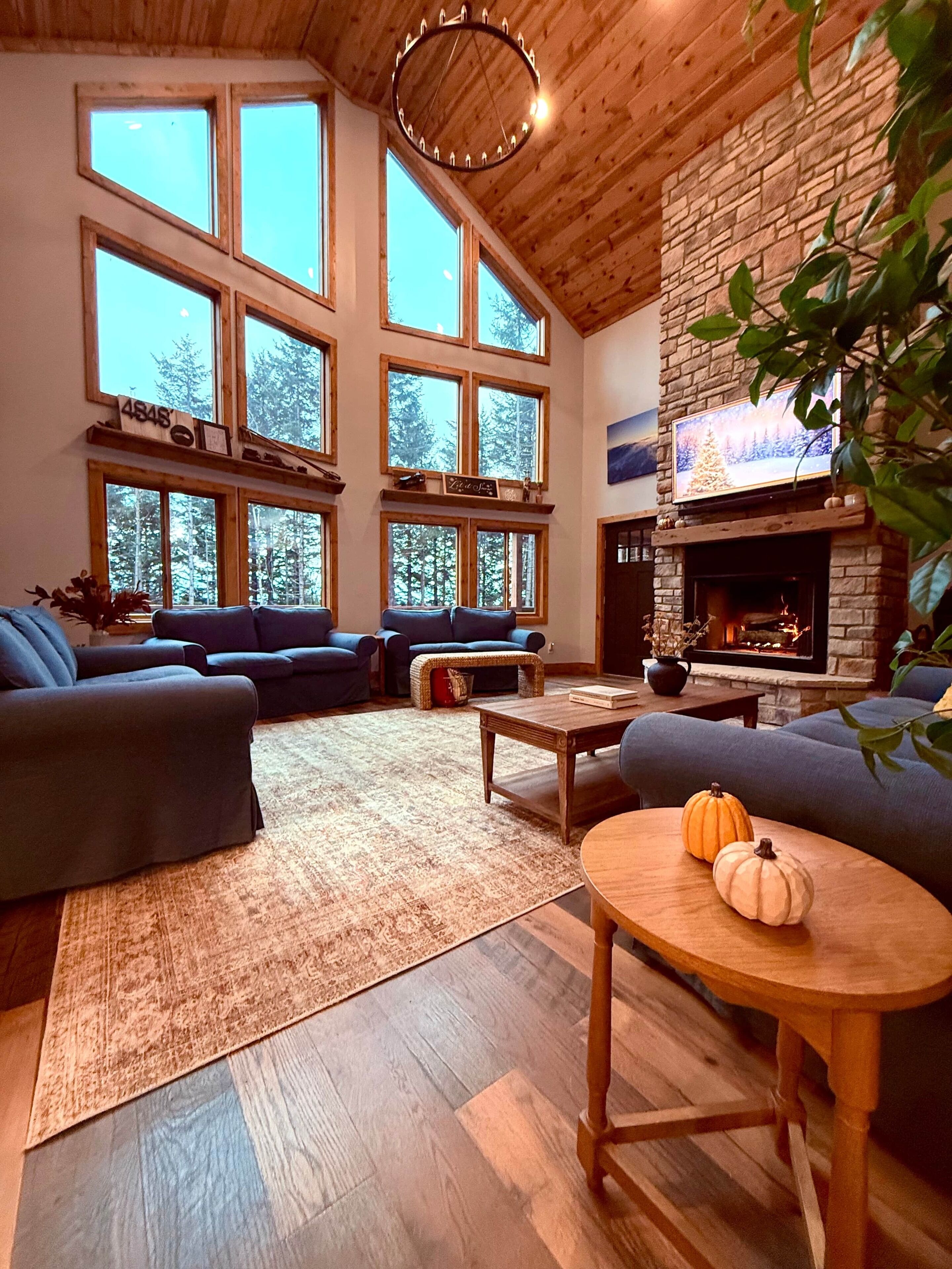 TV, fireplace, foosball, stereo