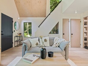 Fireplace - Scandinavian Design Luxury Cabin in the North Cascades with outdoor forest tub (Marblemount)