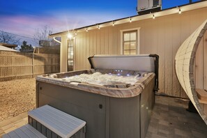 Outdoor spa tub - Private Spa Estate: Hot Tub, Sauna, Cold Plunge + Game Room | 3BR Sleeps 8 (Prescott Valley)