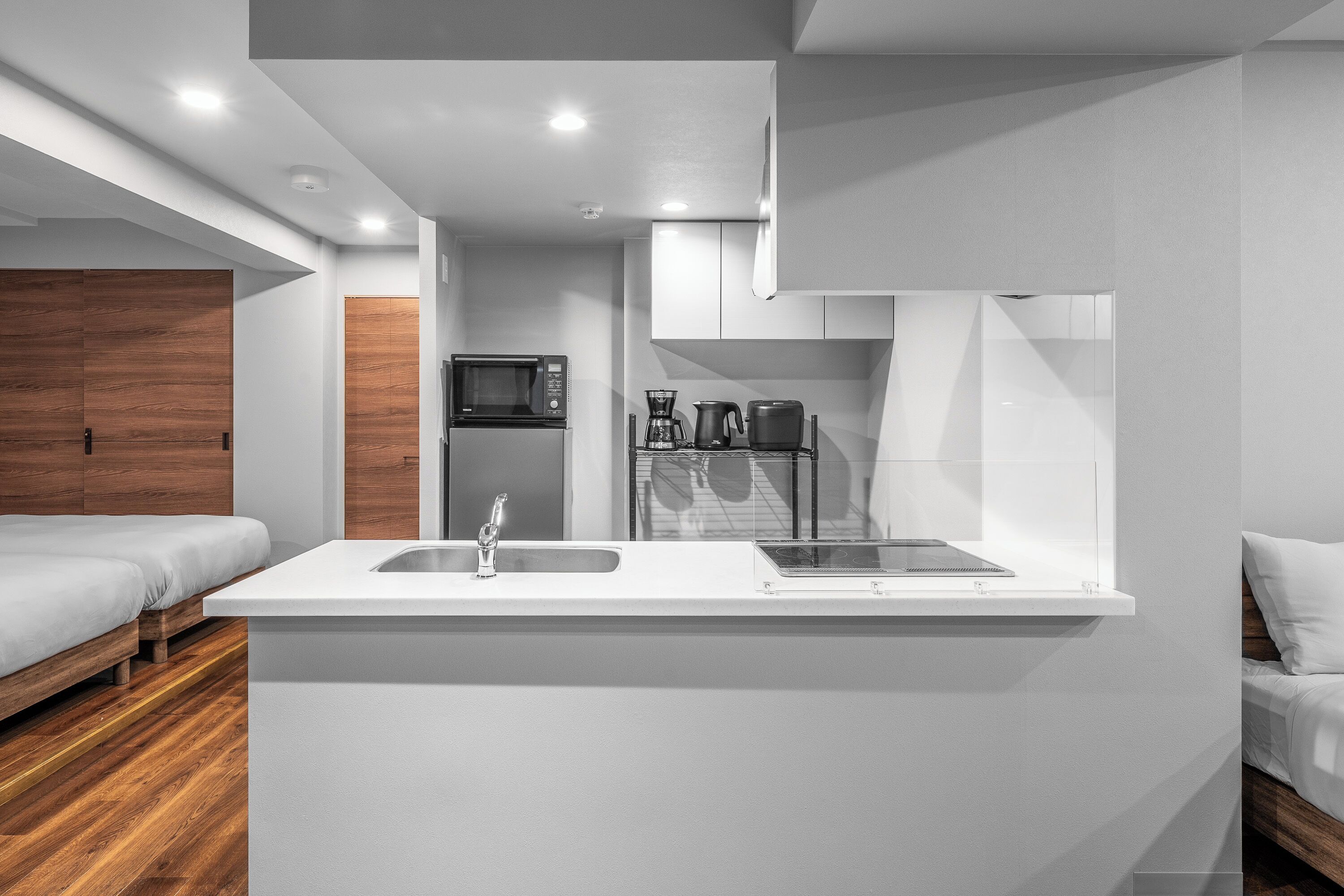 Fridge, microwave, stovetop, rice cooker