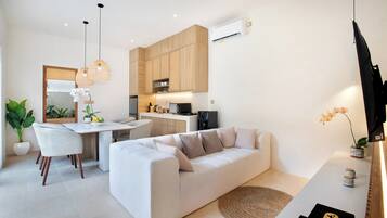 Villa, 3 Bedrooms, Private Pool, Pool View | Living area | 55-inch Smart TV with digital channels