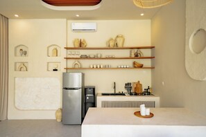 Villa, 3 Bedrooms, Pool View | Private kitchen | Fridge, coffee/tea maker, toaster, cookware/dishes/utensils - Casa Coco Pererenan (Canggu)