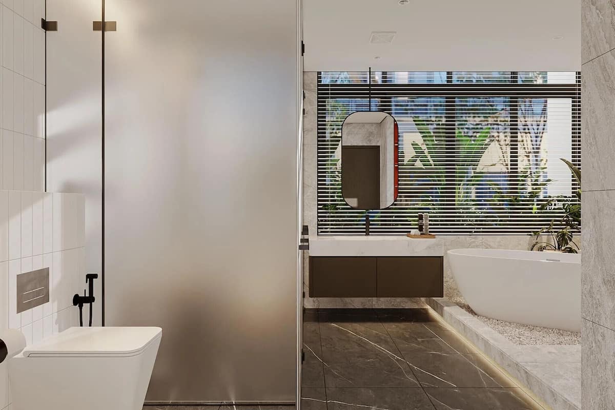 Hydromassage showerhead, designer toiletries, hair dryer, bathrobes