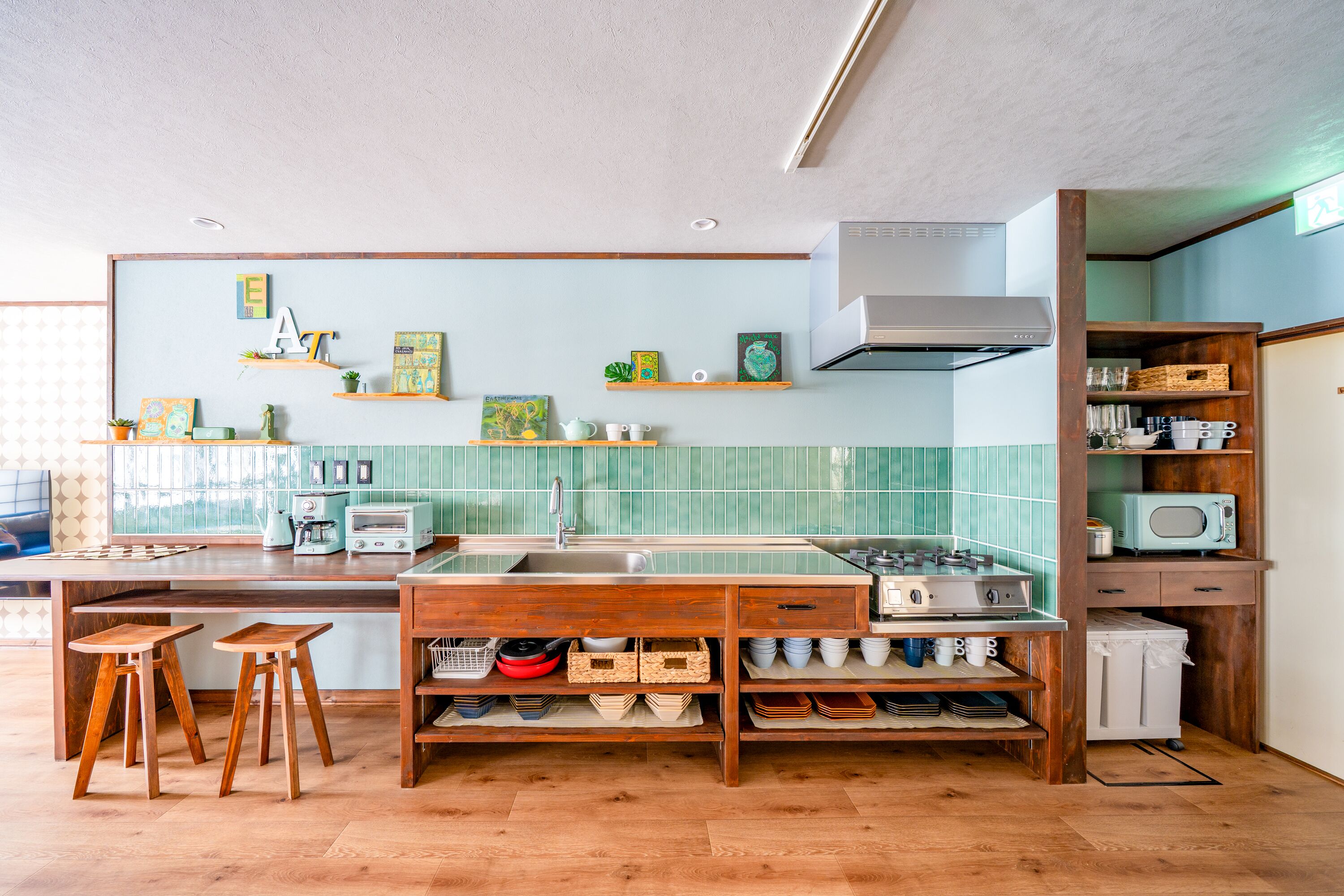 Fridge, microwave, stovetop, high chair