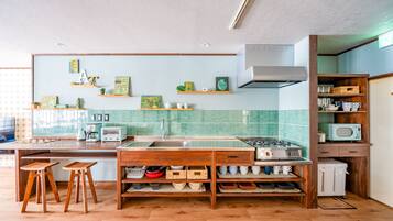 Fridge, microwave, stovetop, high chair