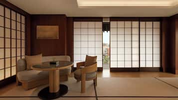 Junior Suite, 1 King Bed, Corner | Free minibar items, in-room safe, free cribs/infant beds, bed sheets