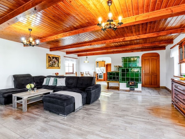 Fireplace - Wonderful private villa for 10 guests with WIFI, private pool, terrace and pets allowed (Lesní Chalupy)