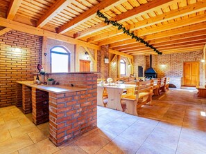 Dining - Wonderful private villa for 10 guests with WIFI, private pool, terrace and pets allowed (Lesní Chalupy)