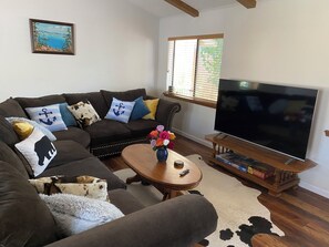 Smart-TV, Kamin, Videospiele, Bücher