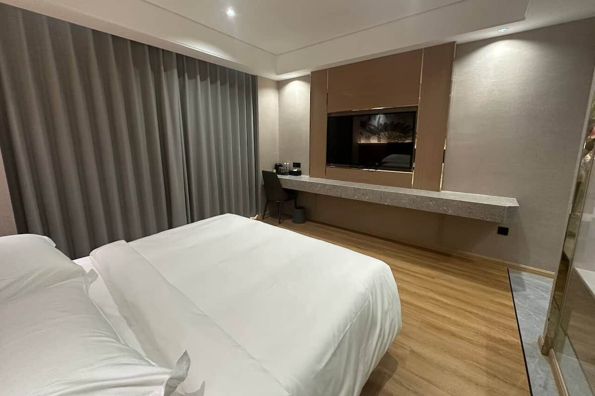 Executive Double Room, City View | Desk, laptop workspace, blackout drapes, iron/ironing board