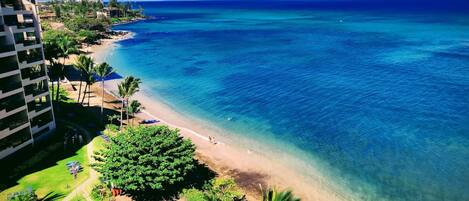 On the beach, white sand