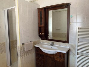 Shower, hair dryer, bidet, towels