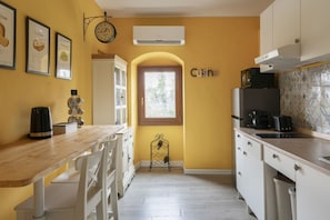 Fridge, microwave, toaster, high chair