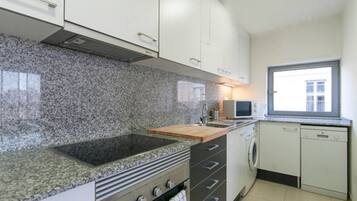 Fridge, microwave, dishwasher