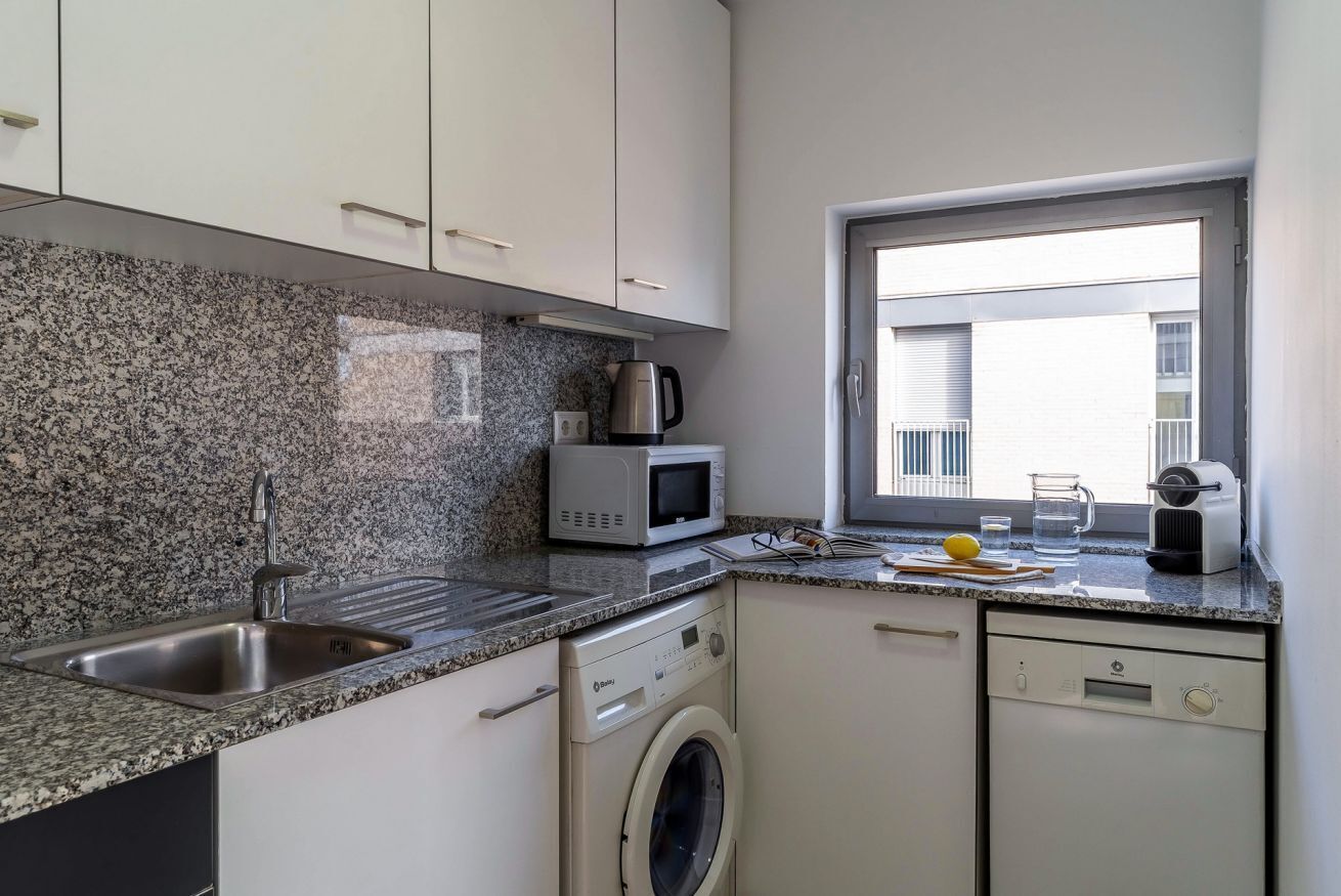 Fridge, microwave, dishwasher