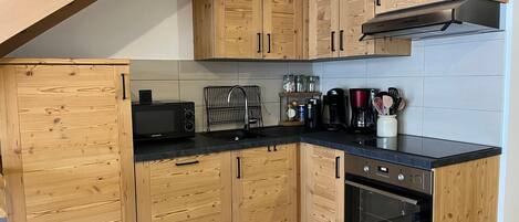 Fridge, microwave, dishwasher