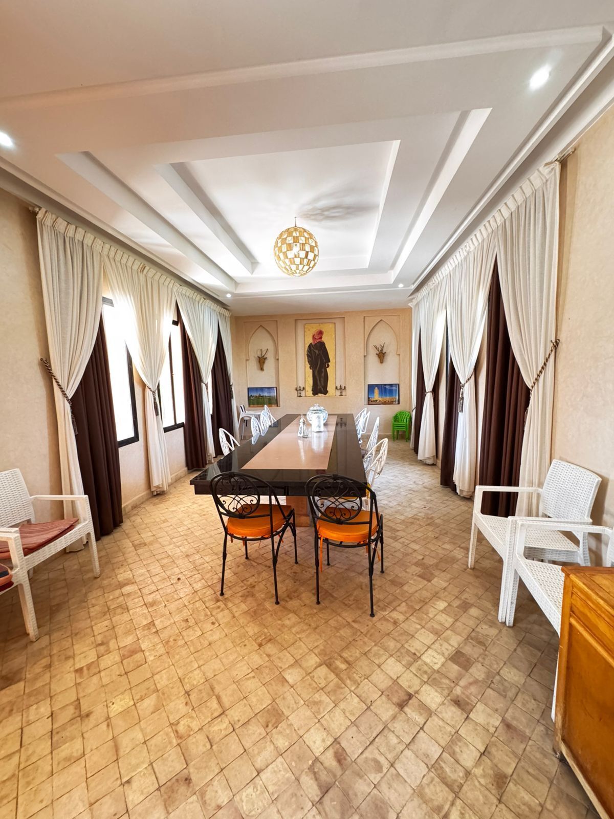 34-inch flat-screen TV with satellite channels