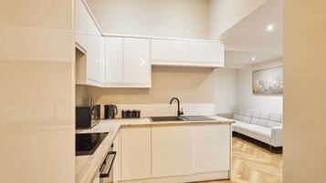 Fridge, microwave, oven, electric kettle