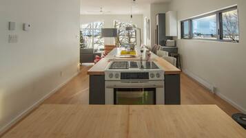 Frigorífico, microondas, horno y placa de cocina