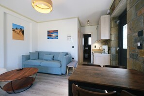 Apartment, 1 Bedroom, Patio, Beach View | In-room safe, soundproofing, iron/ironing board, free WiFi - Amari stone apartments (Moudros)