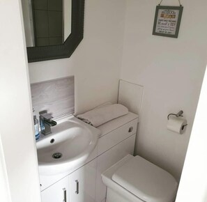 Shower, hair dryer, soap, toilet paper - Quaint cottage high up in Ironbridge, beautiful view of the gorge from the rear. (Ironbridge)