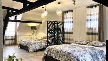 Blackout curtains, iron/ironing board, free WiFi