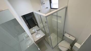 Shower, towels, soap, shampoo