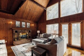TV, fireplace, offices - Sanctuary Co Private Forest Chalet Near Town (Johnson City)