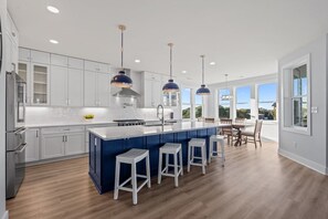 Fridge, microwave, oven, stovetop - Luxury beach home w/oceanviews, 5-BR private pool, elevator, only steps to beach (North Topsail Beach)