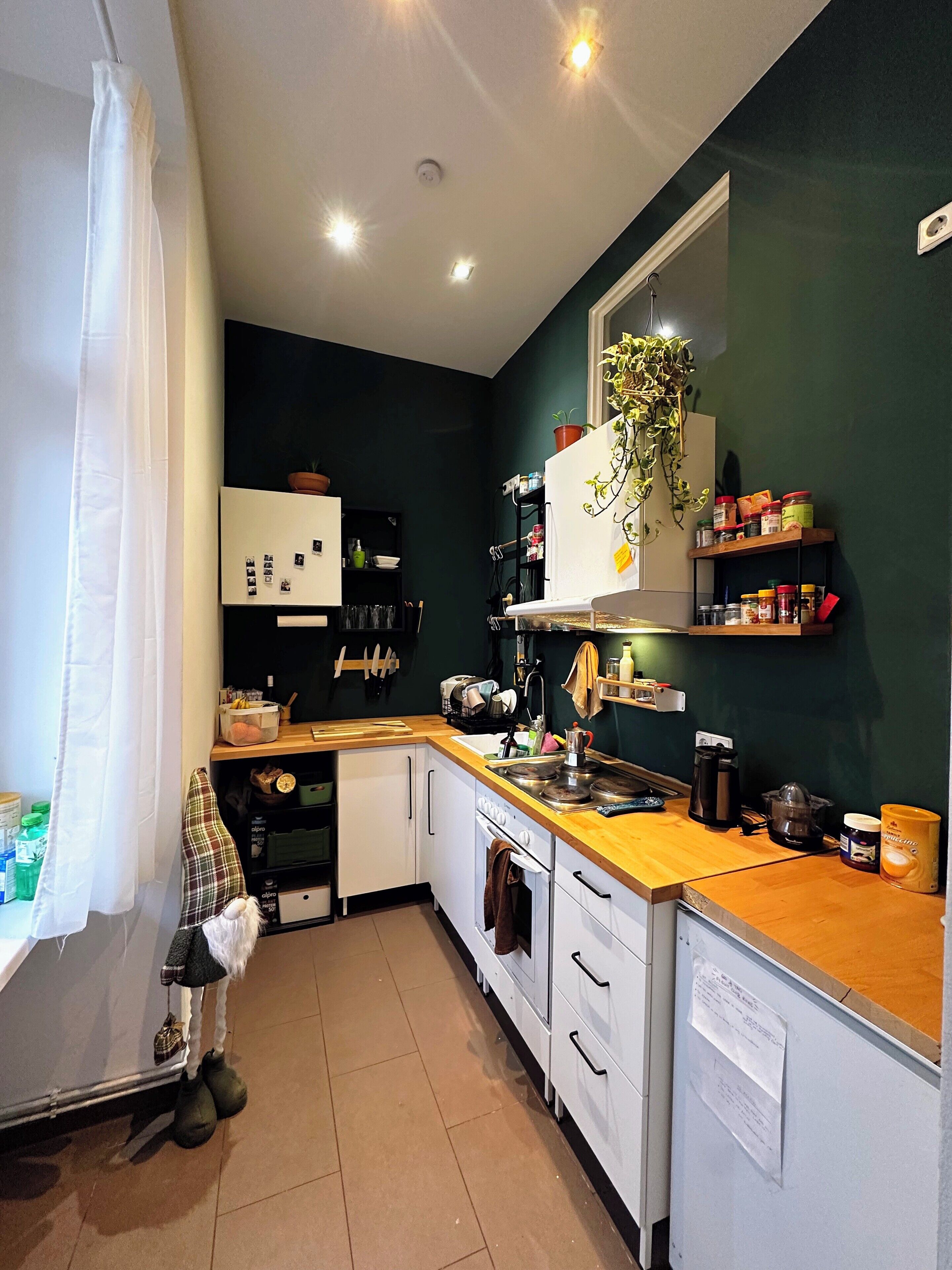 Kühlschrank, Ofen, Herdplatte, Wasserkocher mit Kaffee-/Teezubehör