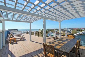 Outdoor dining - Beautiful Home w/ Pvt Pool,Hot Tub,Movie Rm & Rooftop! Ocean Views, Beach! (Isle of Palms)