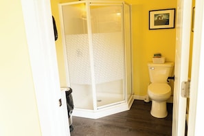Shower, towels, soap, shampoo