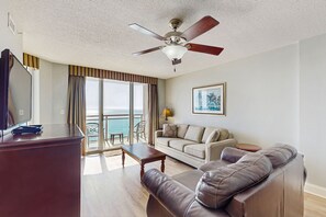 TV, DVD player, video library - 9th-floor oceanfront condo with pool, hot tub, private balcony & gym (North Myrtle Beach)