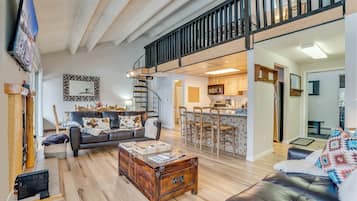 Smart TV, fireplace, video games, DVD player