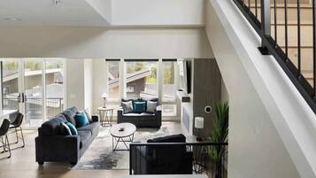 TV, fireplace, offices