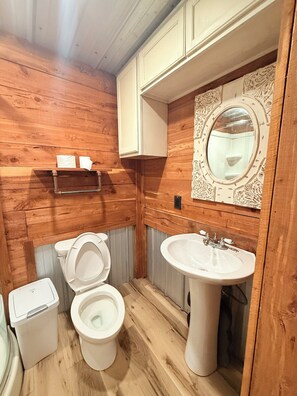 Sèche-cheveux, serviettes fournies, savon, shampoing